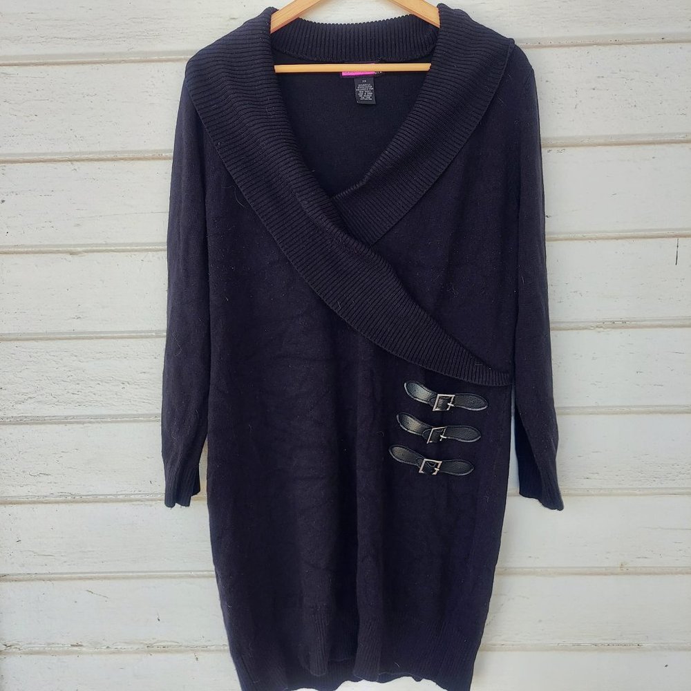 Black Body Con Sweater Dress with buckles size 2X
